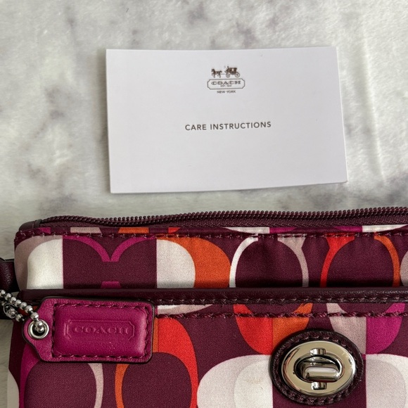 EUC Coach Burgundy and Orange Patterned Wristlet - Picture 2 of 7